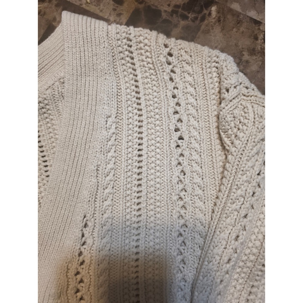 Gap Womens Cardigan Sweater Cream Cropped Pointelle Cable Knit V-Neck Medium - Picture 6 of 9